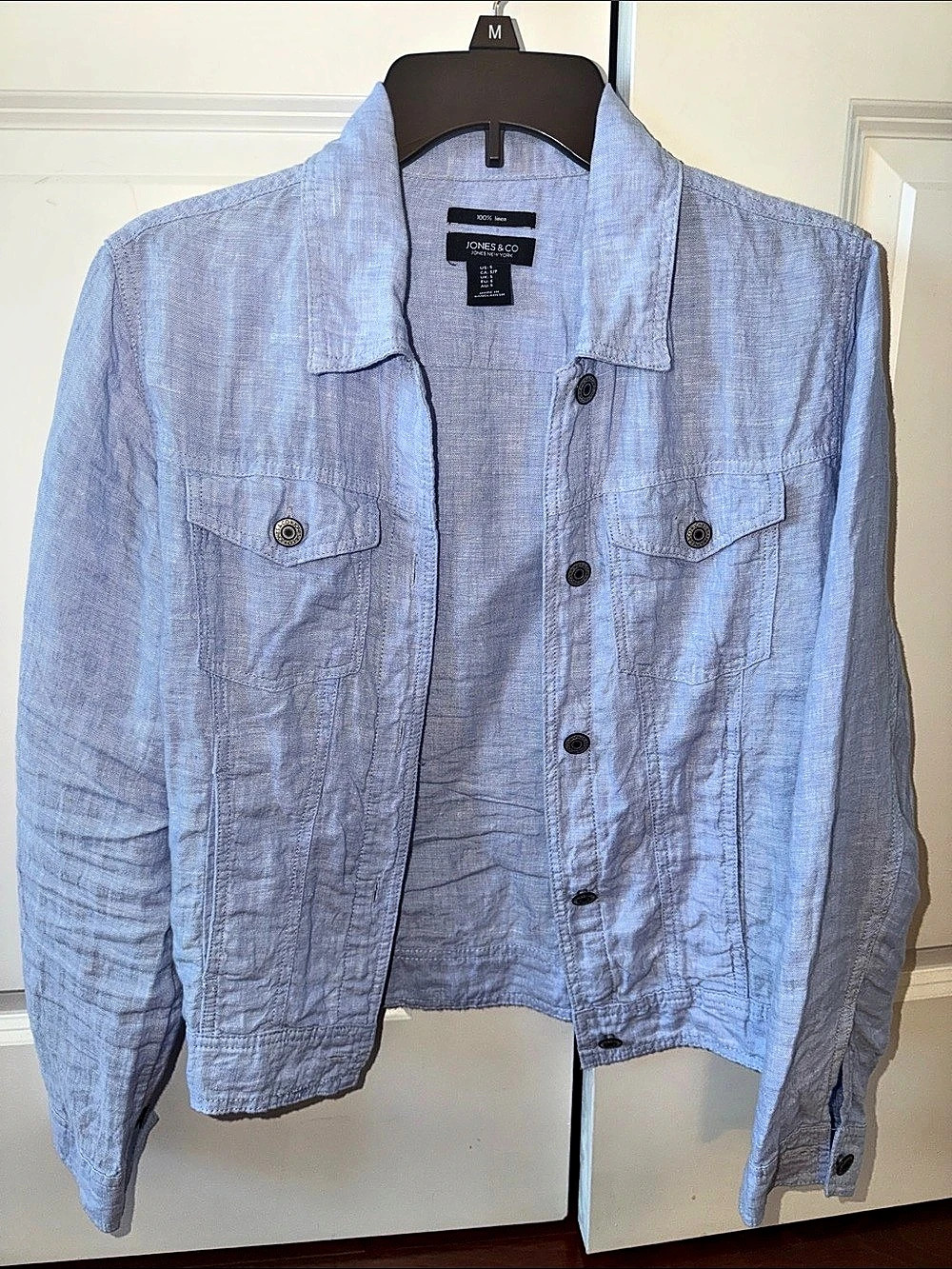 Jones & Co Linen Utility Jacket Blue Small Like New